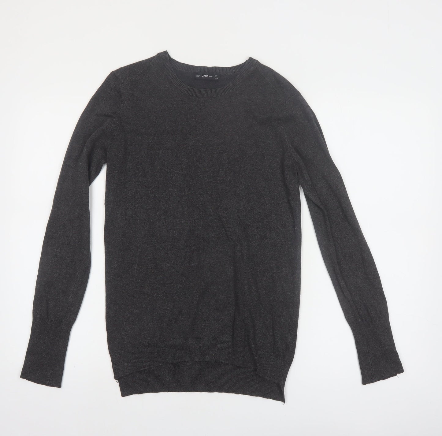 Zara Women Grey Wool Blend Crew Neck Long Sleeve Pullover Jumper Size 14