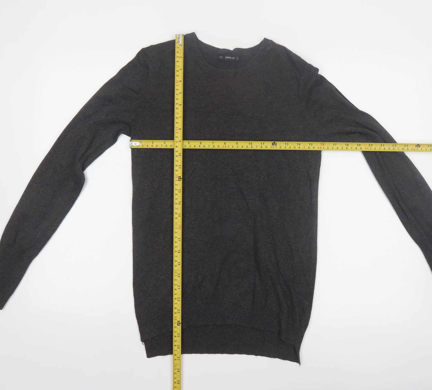 Zara Women Grey Wool Blend Crew Neck Long Sleeve Pullover Jumper Size 14