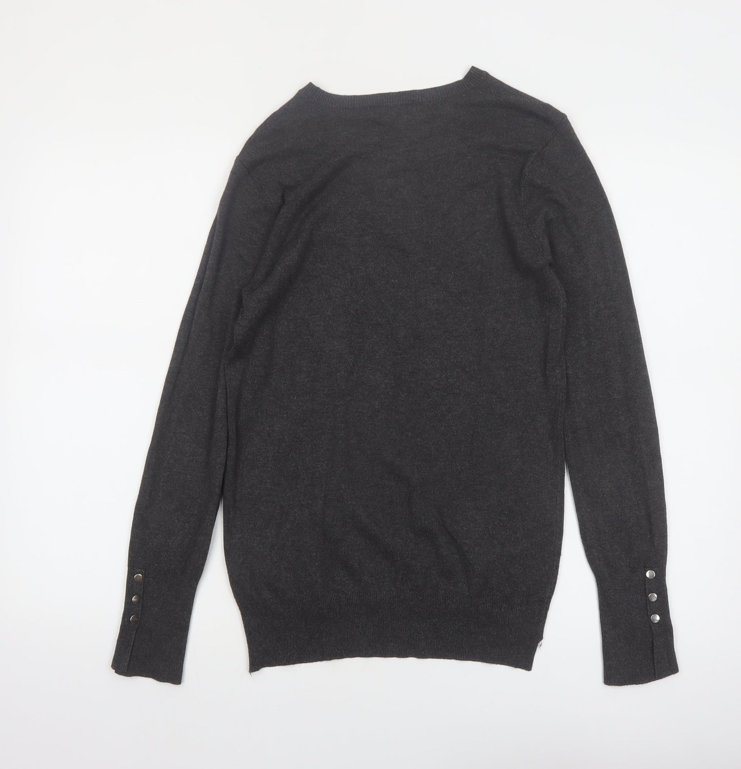 Zara Women Grey Wool Blend Crew Neck Long Sleeve Pullover Jumper Size 14