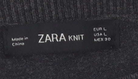 Zara Women Grey Wool Blend Crew Neck Long Sleeve Pullover Jumper Size 14