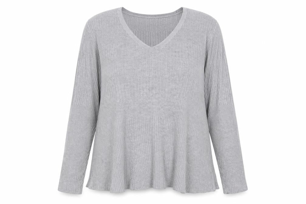 Marks & Spencer Women’s Grey V-Neck Ribbed Knit Jumper Size 16