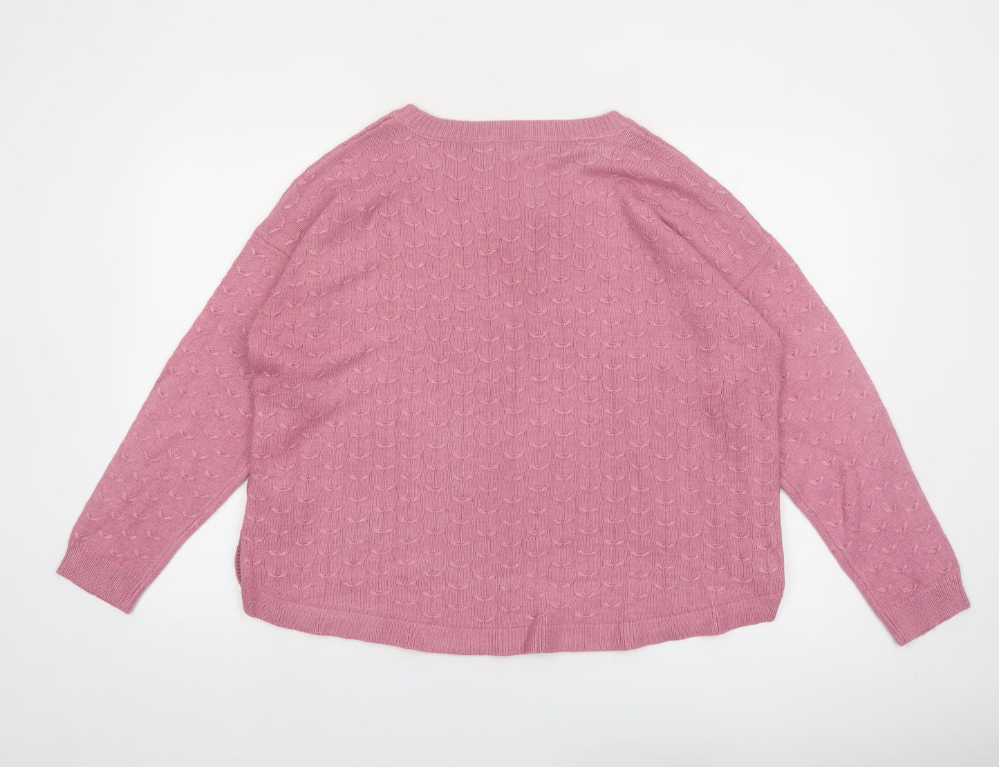 Fat Face Women Pink Long Sleeve Crew Neck Button Jumper UK 18