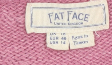 Fat Face Women Pink Long Sleeve Crew Neck Button Jumper UK 18