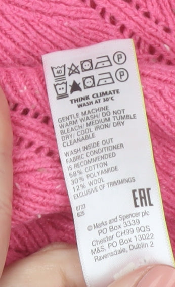 Marks and Spencer Women Pink Size 14 Cable Knit Wool Blend Jumper