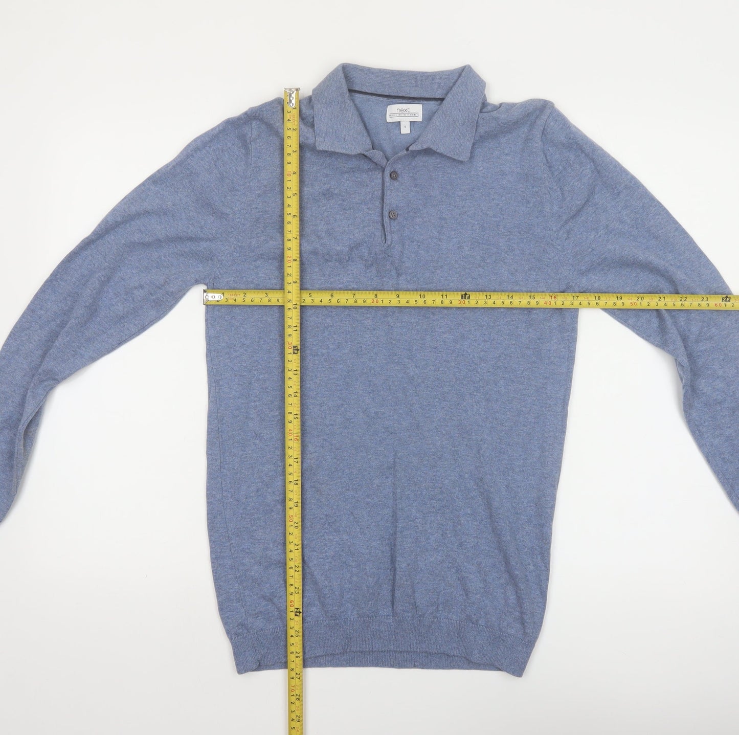 Next Men's Blue Collared Henley Jumper Size S Cotton Knit