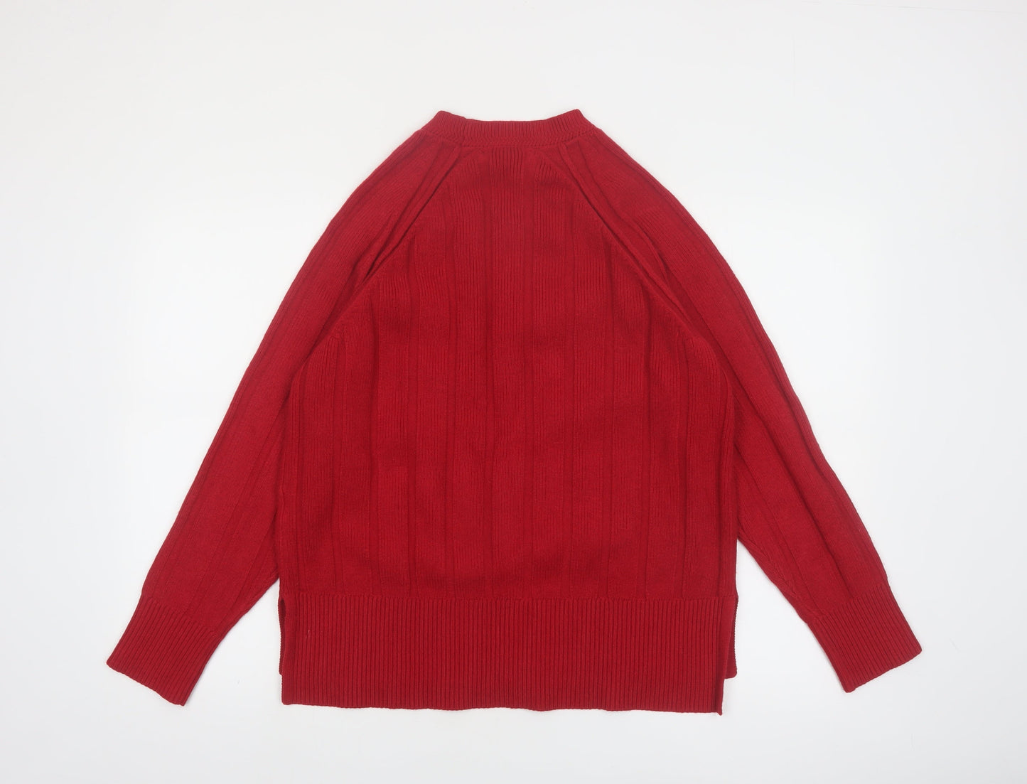NEXT Womens Red Ribbed Knit Crew Neck Long Sleeve Pullover Jumper Size 14