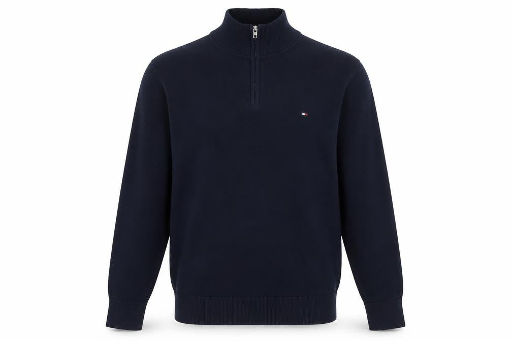 Tommy Hilfiger Mens Blue Cotton Half Zip Jumper Size M