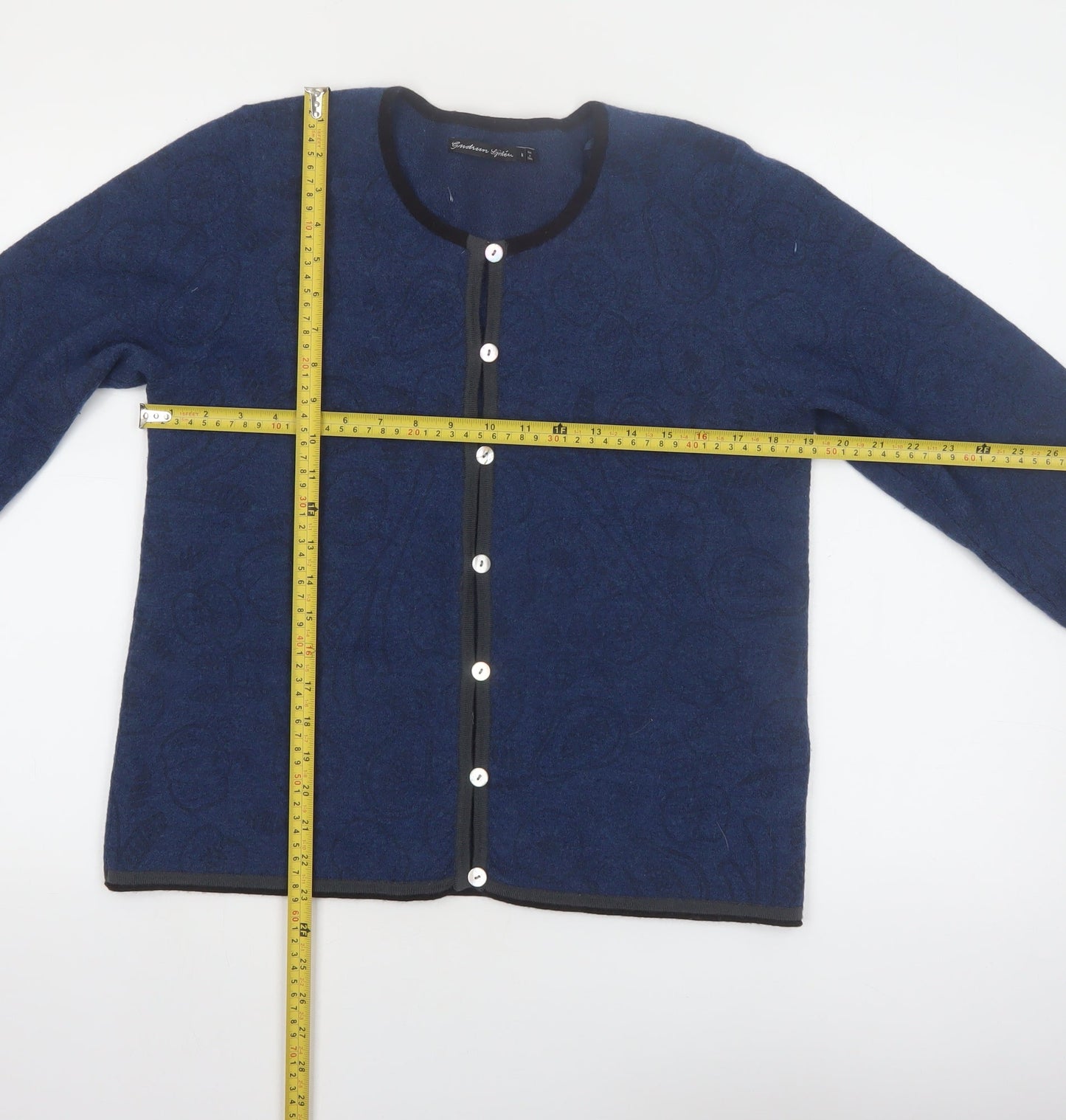 Gudrun Sjödén Women Blue Wool Cardigan M Round Neck Button Knit