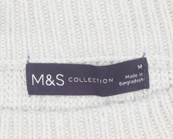 Marks and Spencer Women’s White Navy Striped Mock Neck Cotton Jumper M
