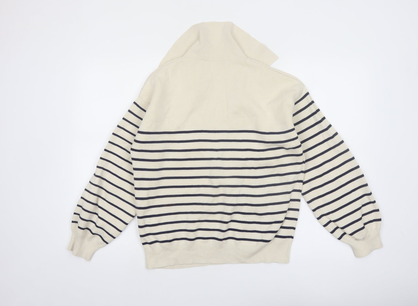 & Other Stories Women Ivory Striped Collared Pullover Jumper Size 12