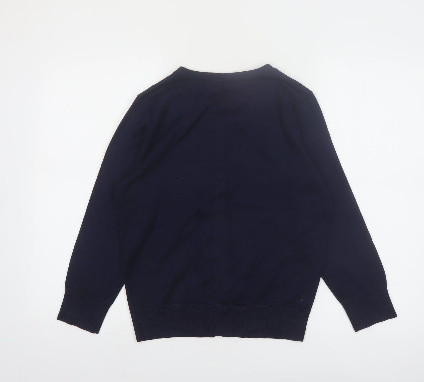 DKNY Women Blue Crew Neck Button Cardigan L Lightweight Knit