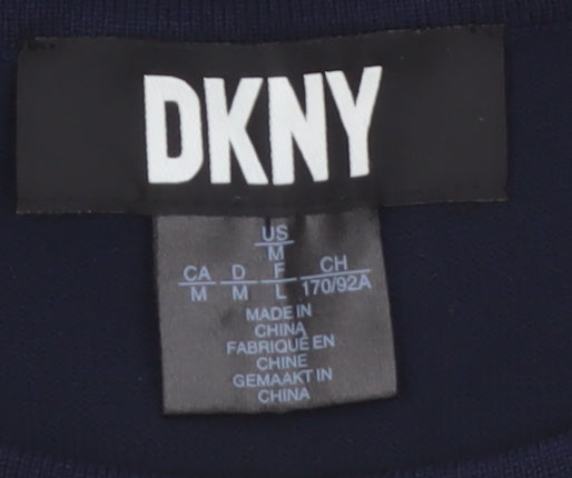 DKNY Women Blue Crew Neck Button Cardigan L Lightweight Knit
