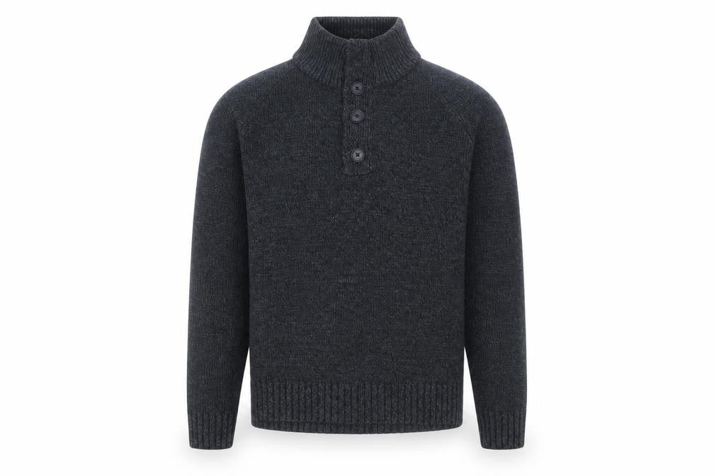 Marks and Spencer Men's Grey Henley Knit Jumper Medium