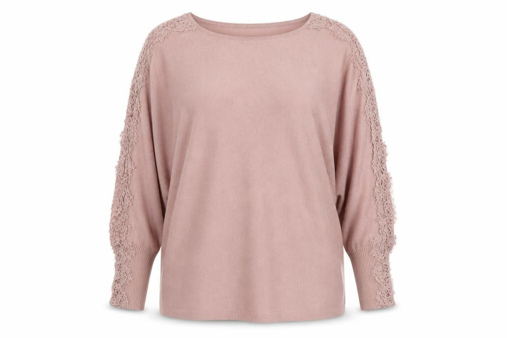 Cable & Gauge Women’s Pink Lace Trim Dolman Pullover Jumper Size L
