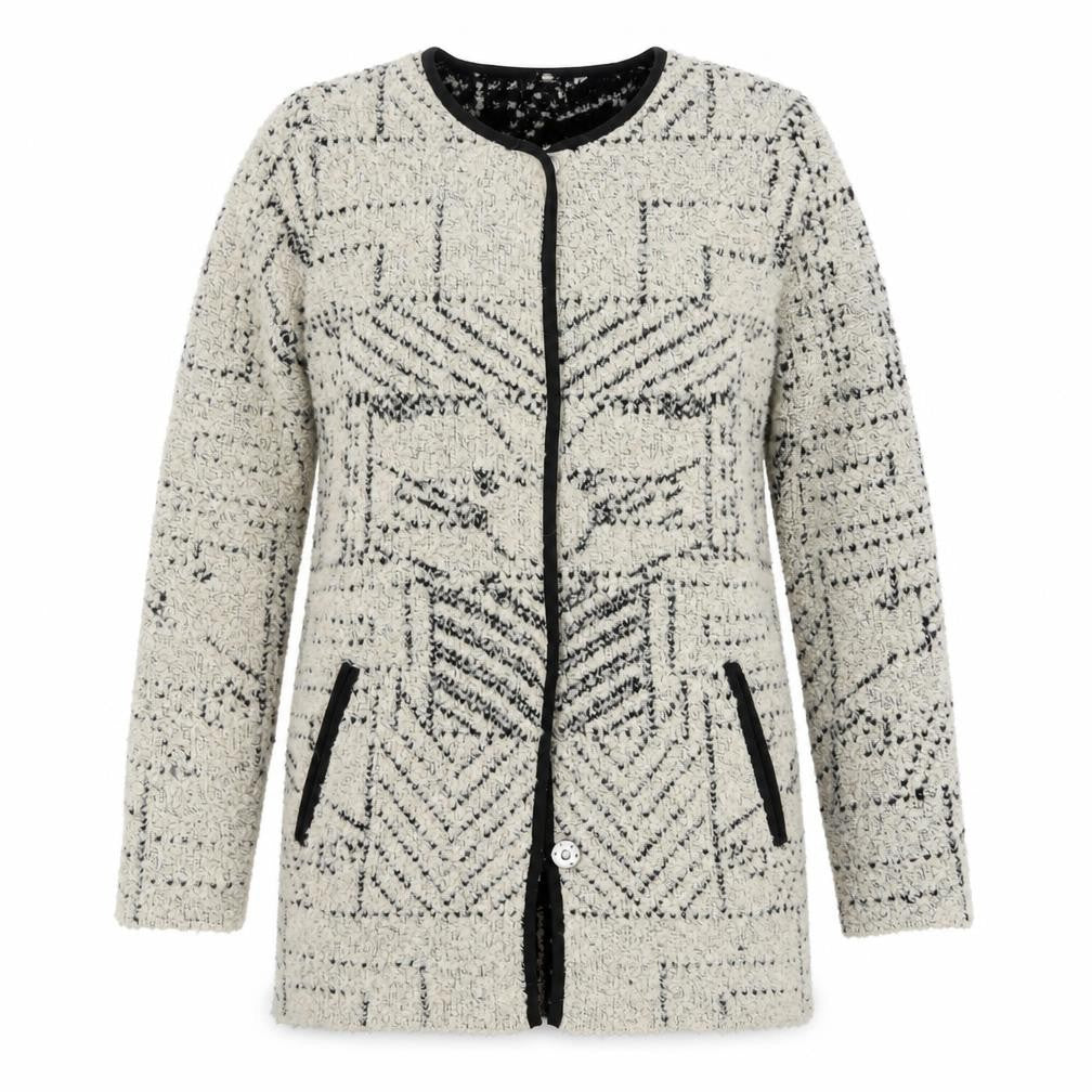 ESPRIT Women Beige Geometric Cardigan Wool Blend Size S
