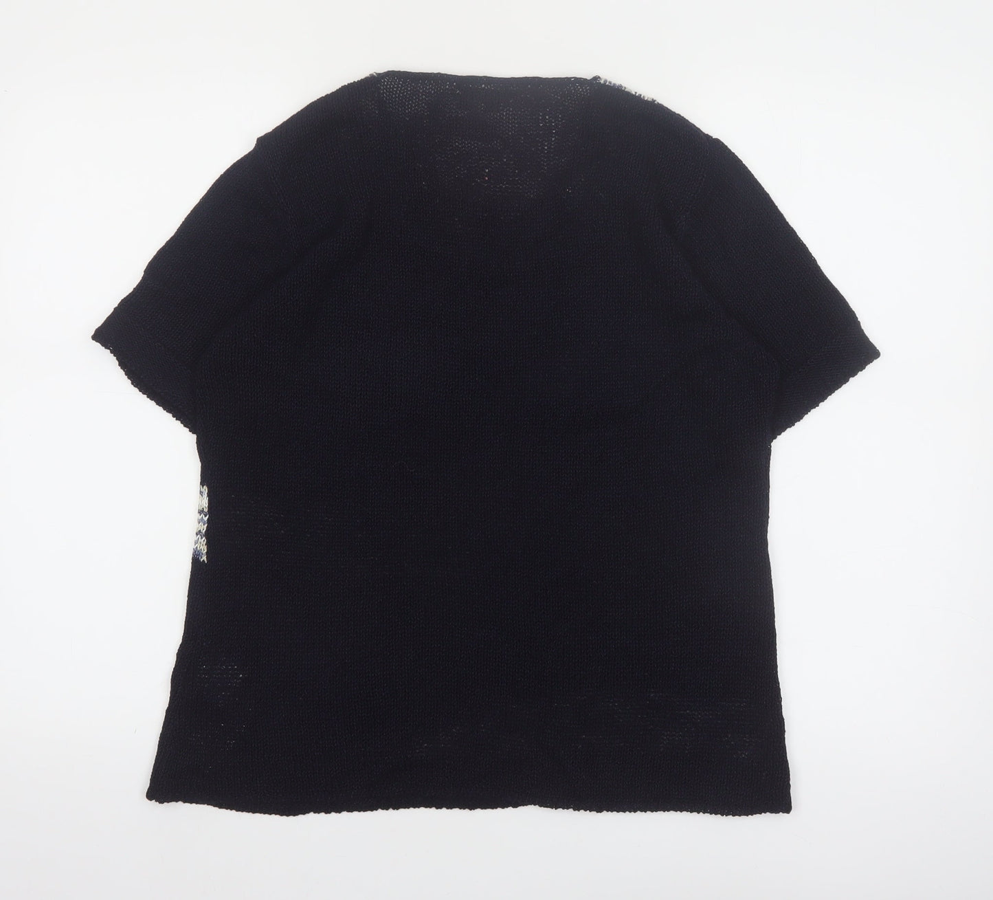 Anne Smith Womens Black Sequin Short Sleeve Knit Pullover Jumper L/XL