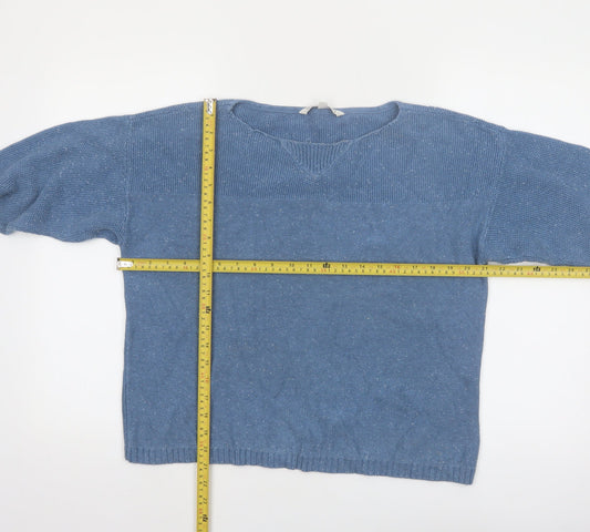 Fat Face Women Blue Cotton V-Neck Pullover Jumper Size 12