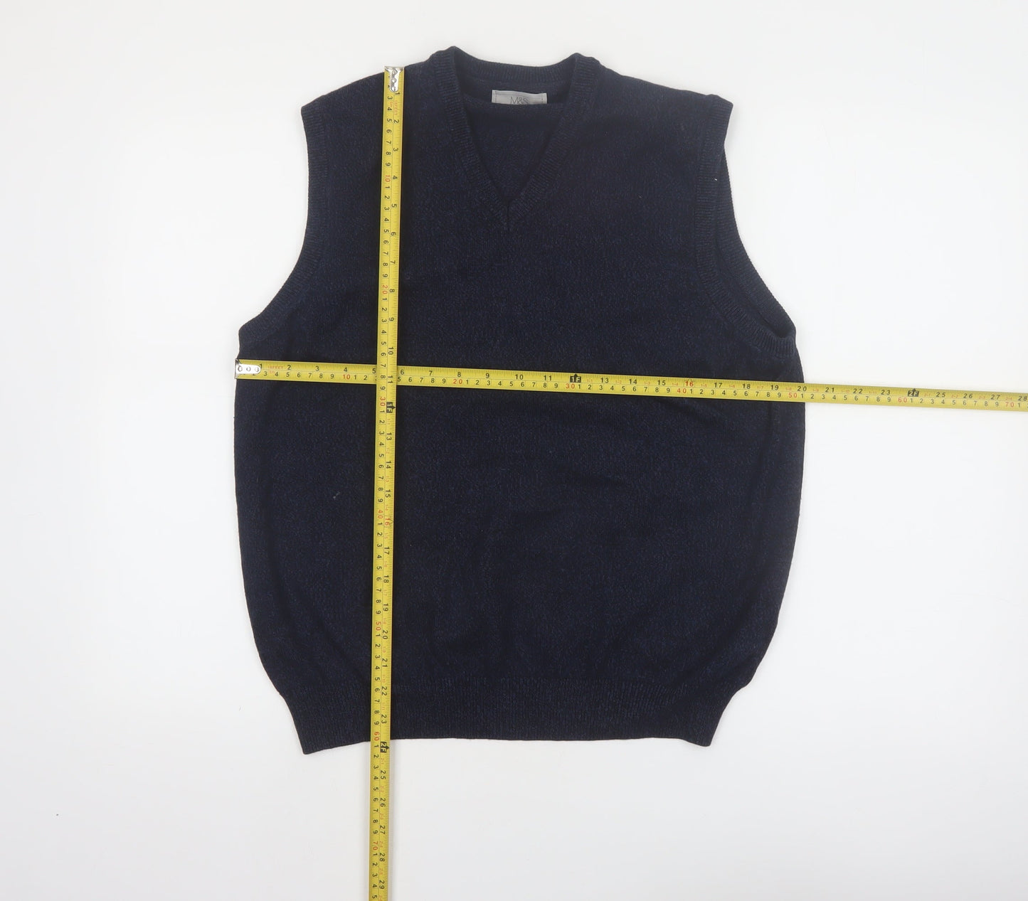 Marks and Spencer Men's Blue Cotton V-Neck Sleeveless Vest M