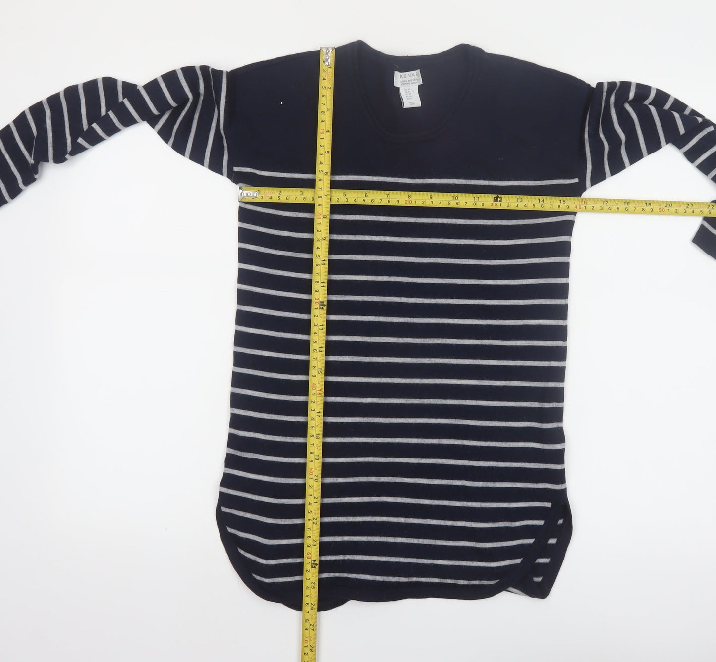 Kenar Women's Navy Striped Merino Wool Jumper XS Long Sleeve