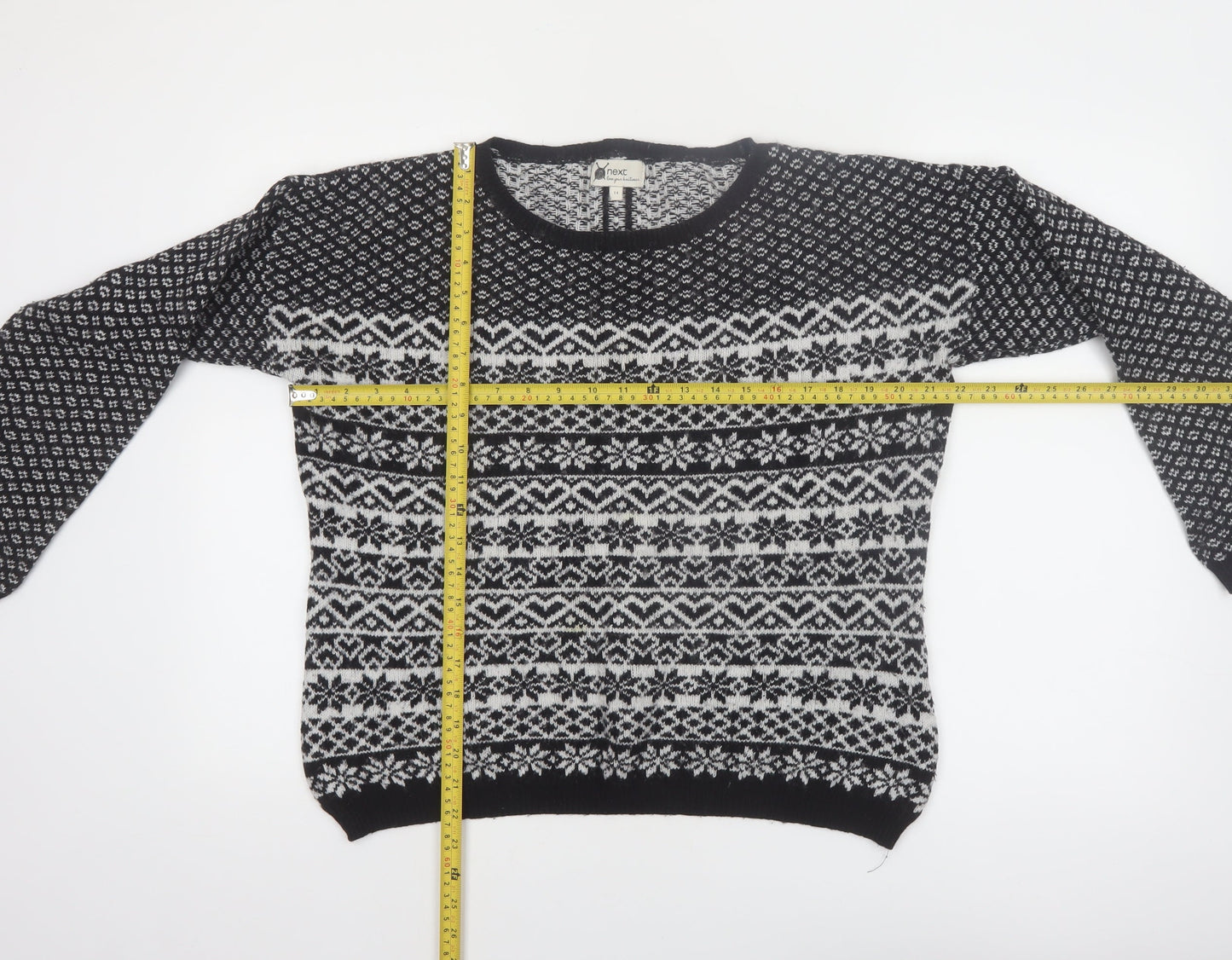 Next Women's Black & White Fair Isle Wool Blend Jumper UK 14
