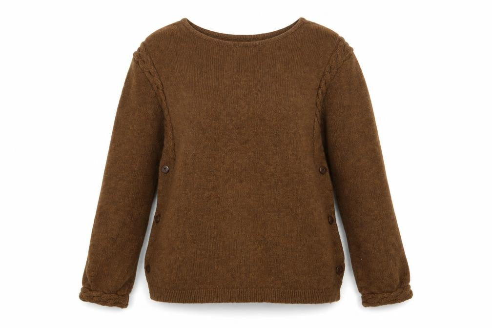 Envie de Fraise Women Brown Wool Blend Jumper UK 10/12 Cable Knit
