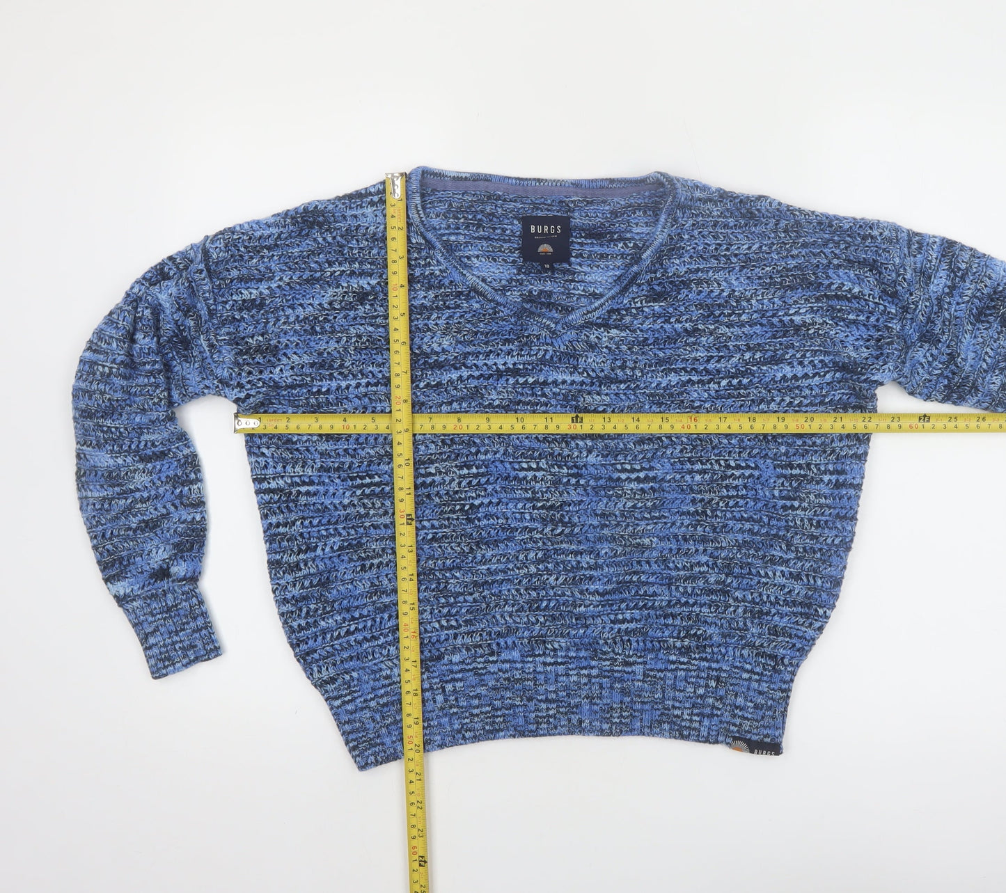 Burgs Women Blue Chunky Knit V-Neck Pullover Jumper Size 10