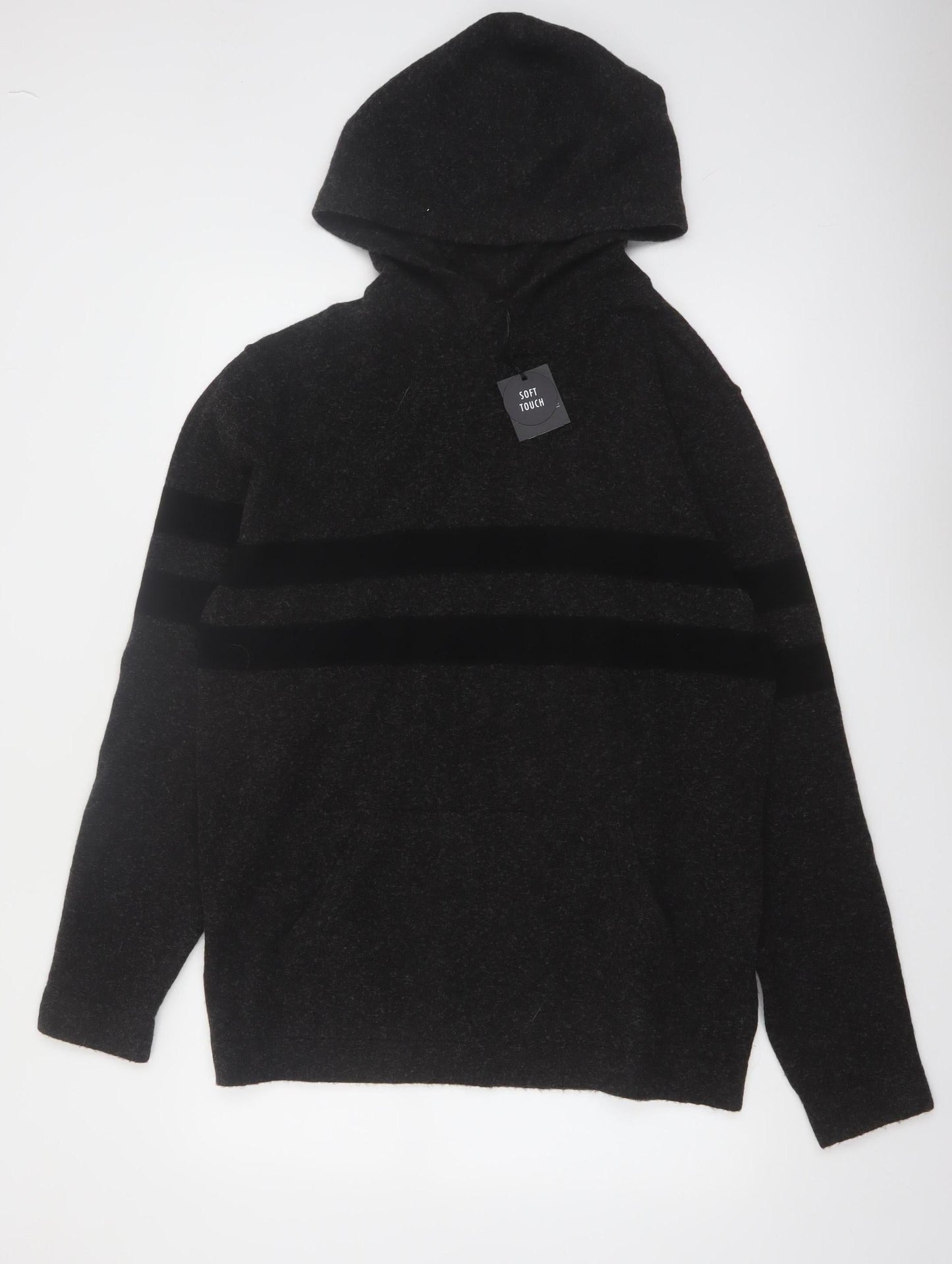Next Men’s Black Hooded Soft Touch Knit Pullover Jumper Size L
