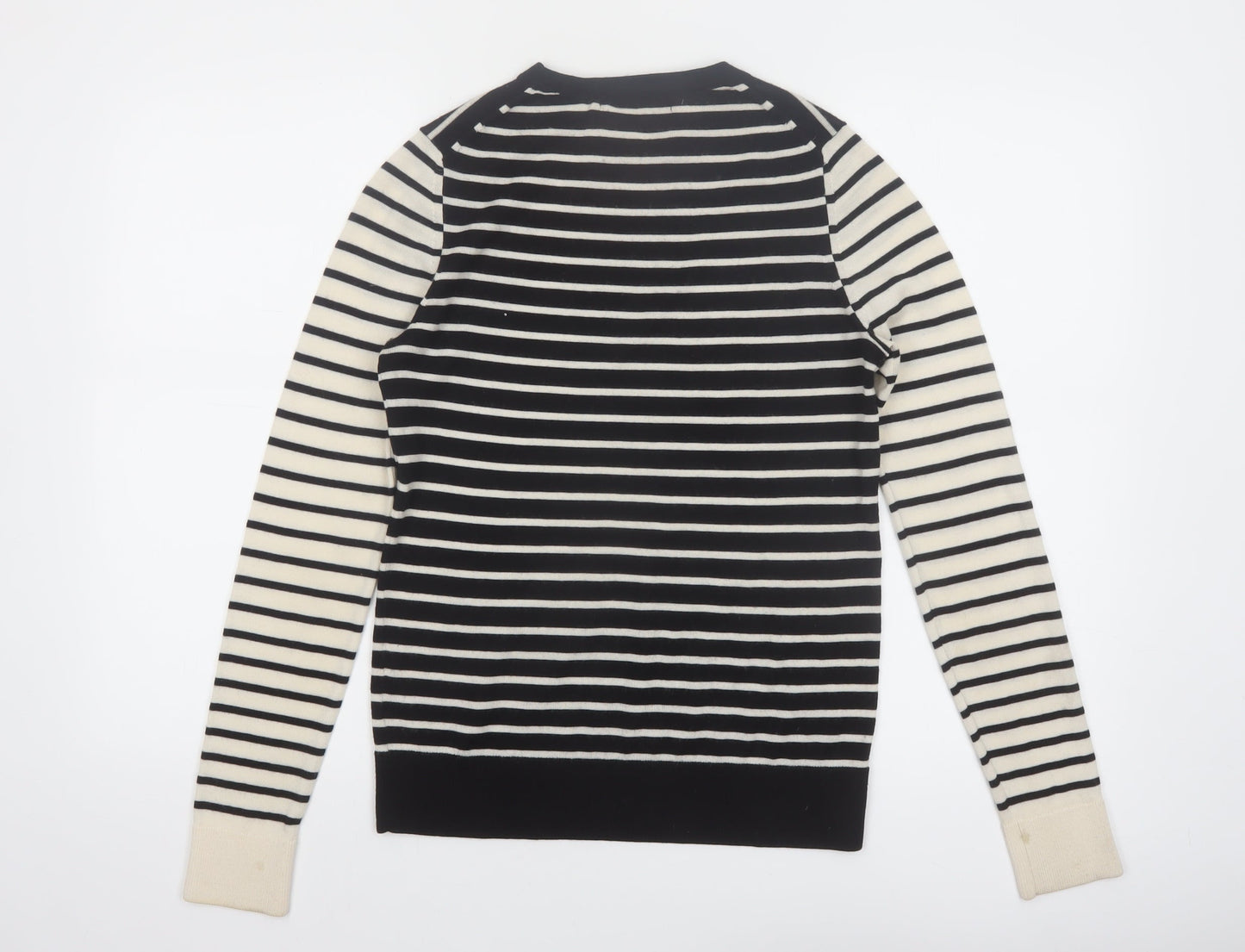Marks and Spencer Womens Black Striped Merino Wool Jumper Size 8