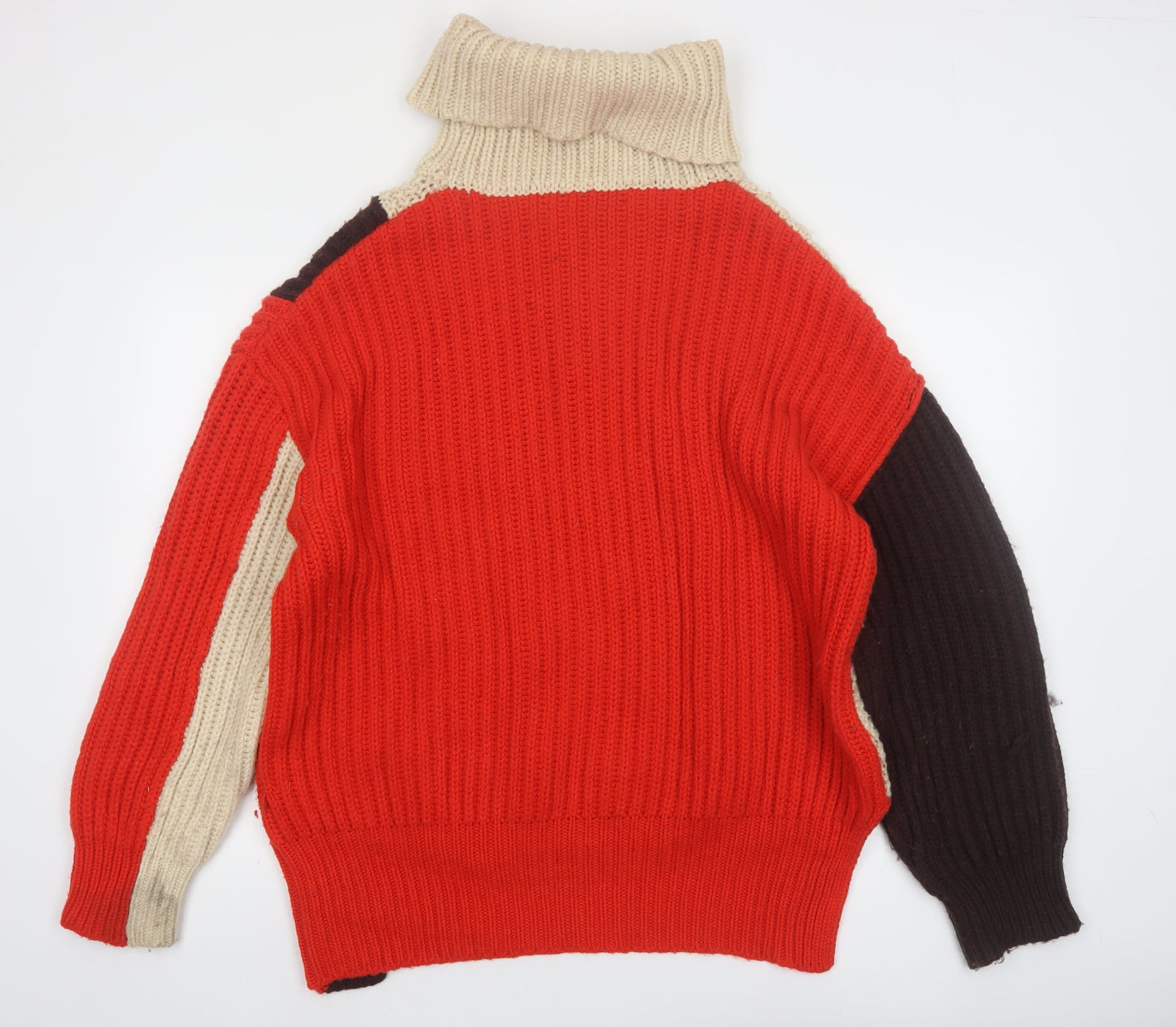 ZARA Women’s Beige Brown Red Roll Neck Chunky Knit Jumper Size M