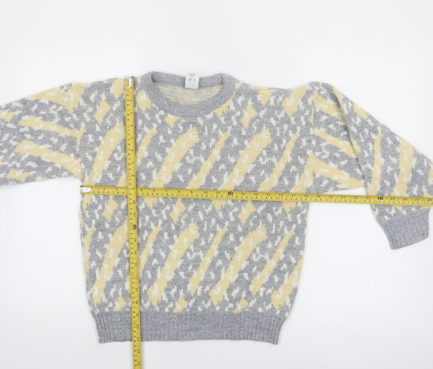 BHS Women Grey Yellow Acrylic Jumper Size 10 Classic Knit
