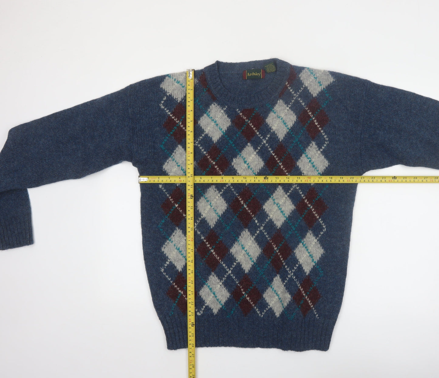 Ardsley Men's Blue Argyle Wool Pullover Jumper M Vintage Knit