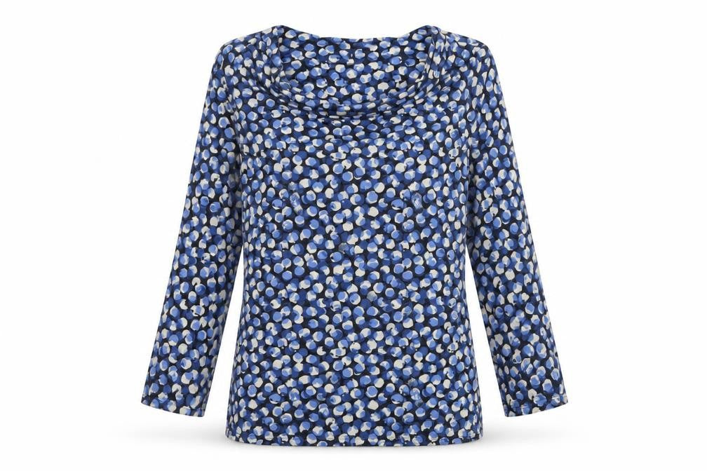 Viyella Women’s Blue Floral Cowl Neck Tunic Top M 3/4 Sleeve