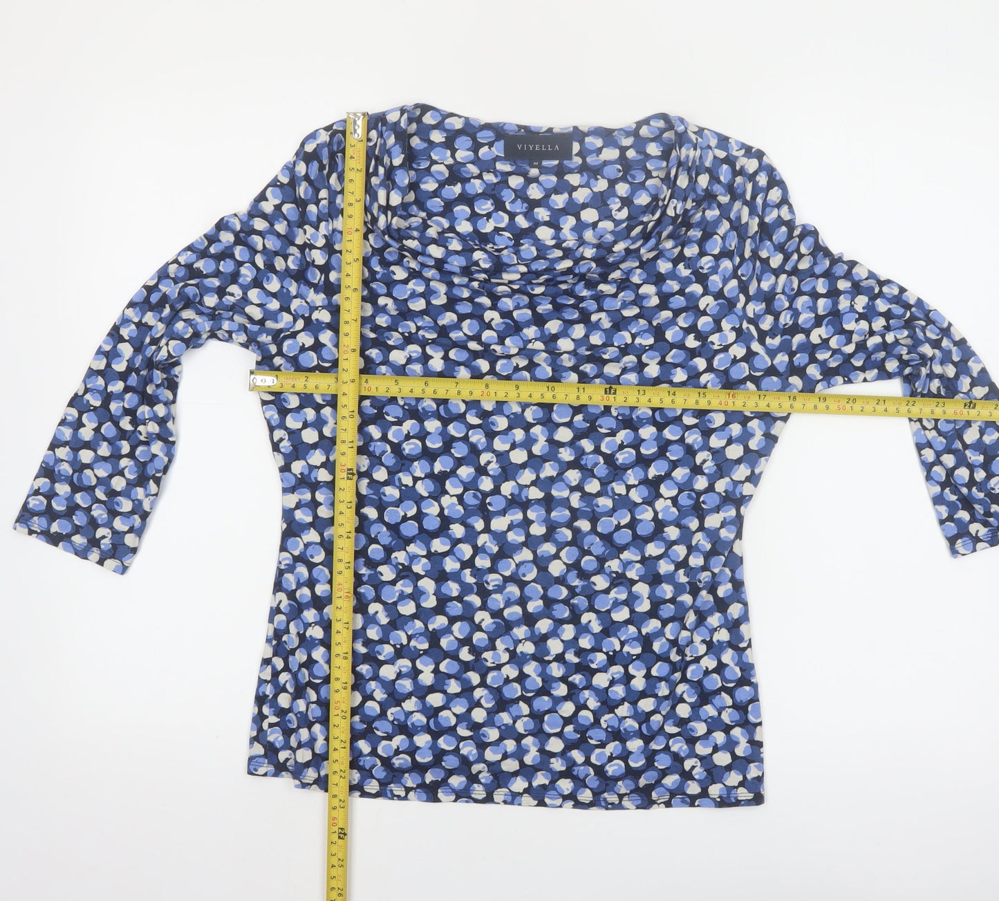 Viyella Women’s Blue Floral Cowl Neck Tunic Top M 3/4 Sleeve