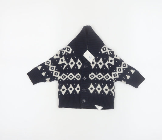 babyGap Unisex Black Geometric Knit Hooded Cardigan 0-3 Months
