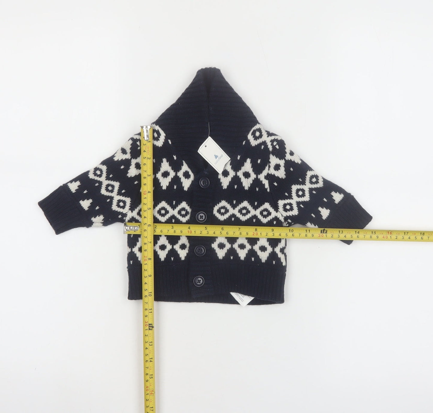 babyGap Unisex Black Geometric Knit Hooded Cardigan 0-3 Months