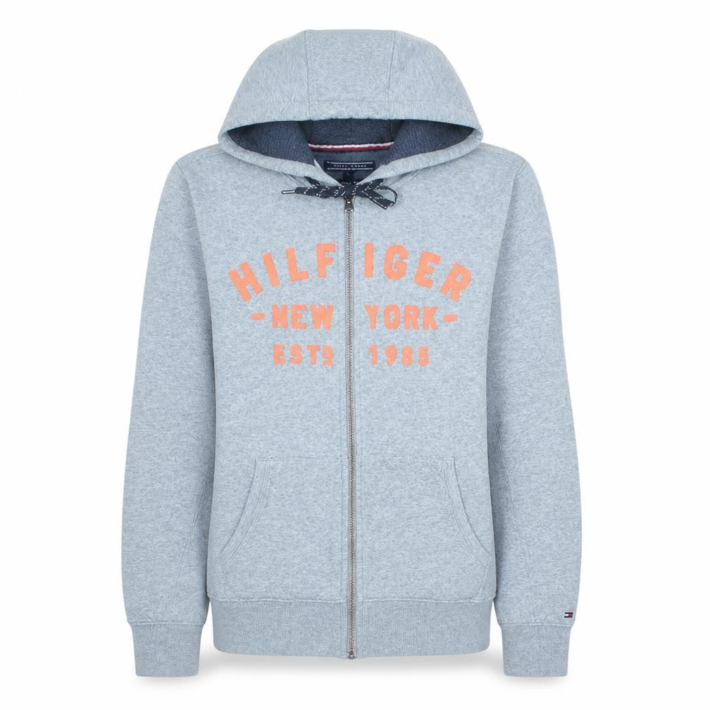 Tommy Hilfiger Women Grey Full Zip Hoodie Size M Vintage Fit