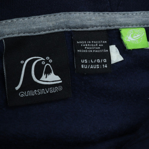 Quiksilver Boys Blue Pullover Hoodie Size 14 Years Hooded Fleece Logo Sweatshirt