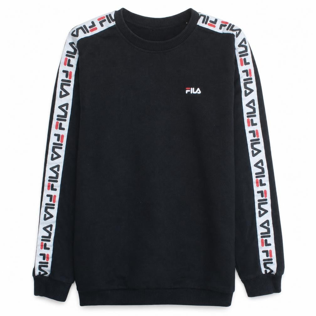 Fila Men’s Black Logo Tape Crew Neck Pullover Sweatshirt Size M