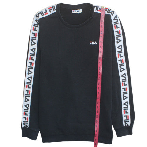 FILA Men’s Black Logo Tape Crew Neck Pullover Sweatshirt Size M
