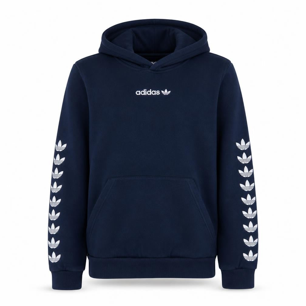 Front view of Adidas boys’ blue pullover hoodie 15-16 years fleece hooded sweatshirt