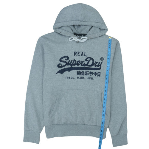 Superdry Mens Grey Pullover Hoodie 2XL Logo Fleece Sweatshirt