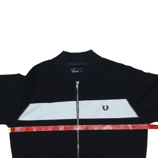 Fred Perry Men’s Black Track Jacket M Colourblock Full Zip Cotton Blend