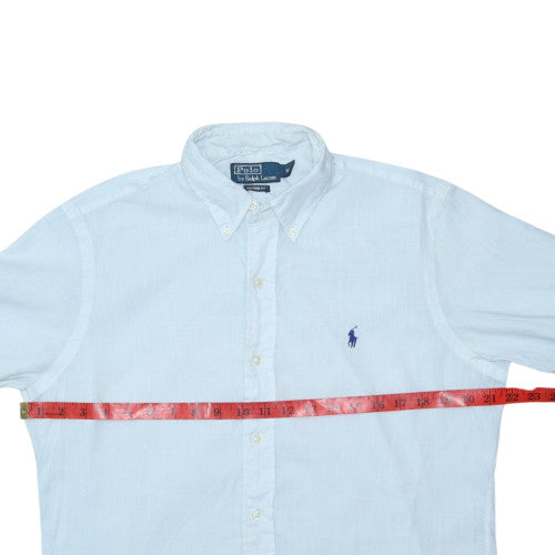 Ralph Lauren Men's Blue Linen Short Sleeve Slim Fit Button-Up Shirt M
