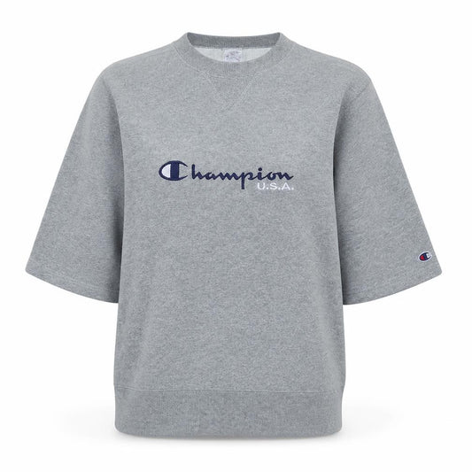 Champion Womens Grey Short Sleeve Crew Neck Sweatshirt Medium