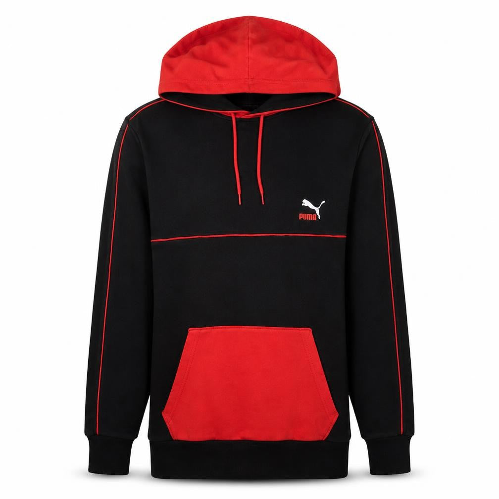 Puma Mens Black Red Pullover Hoodie Size S Logo Fleece Sweatshirt