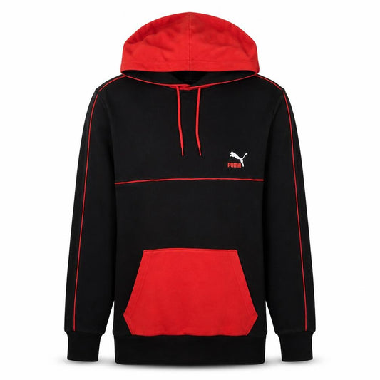 Puma Mens Black Red Pullover Hoodie Size S Logo Fleece Sweatshirt