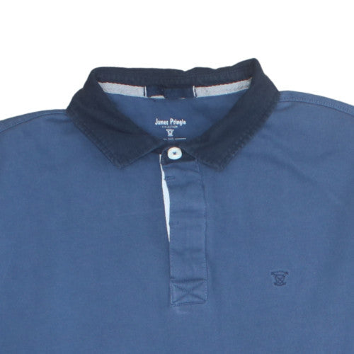 James Pringle Men's Blue Long Sleeve Cotton Polo Shirt Size L