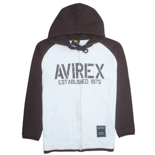 Avirex Men's White Full Zip Graphic Hoodie Size L
