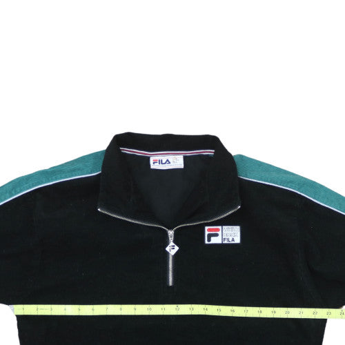 Fila Women Black Green 1/2 Zip Pullover Sweatshirt Size S
