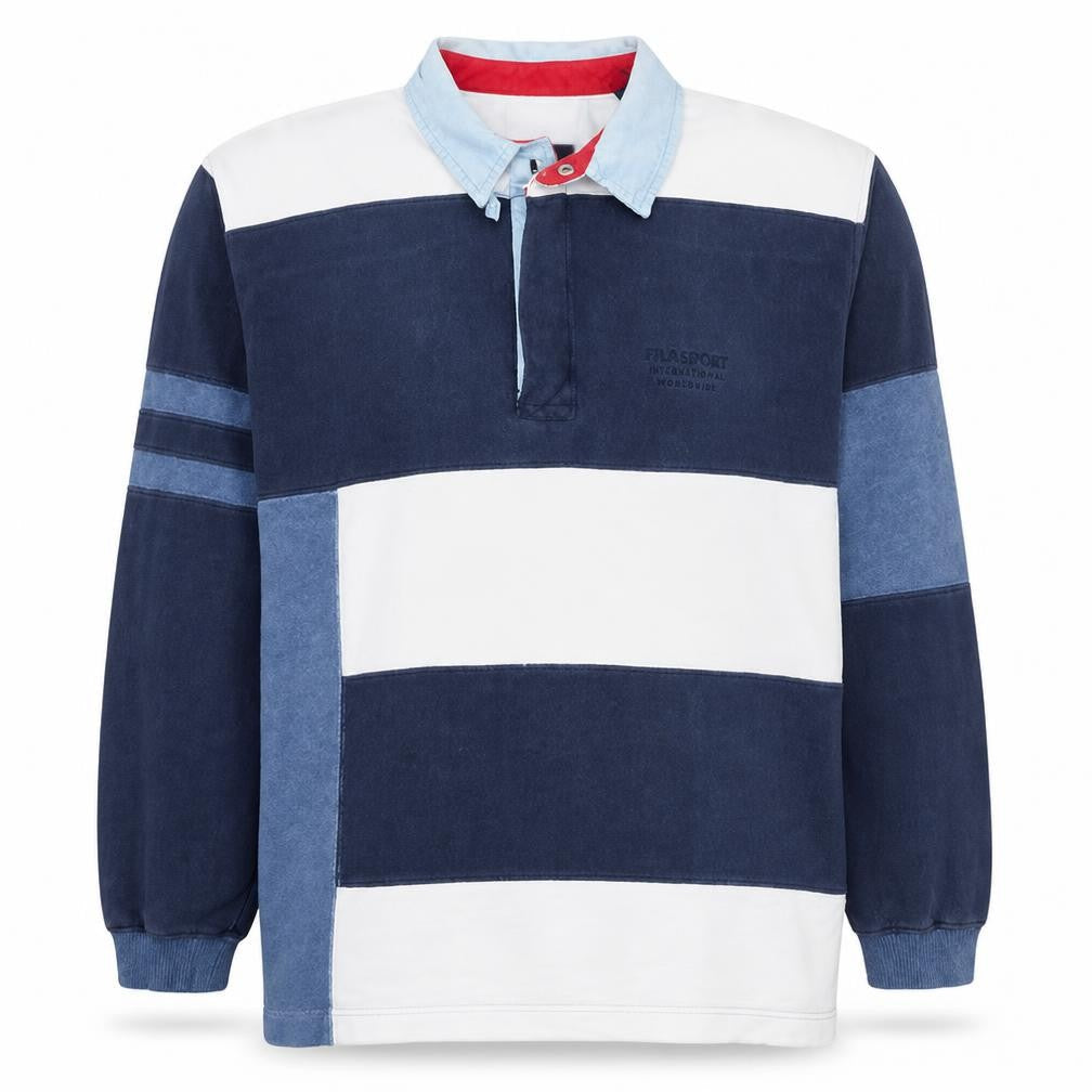 Fila Sport Men's Blue Colourblock Long Sleeve Polo - Size L